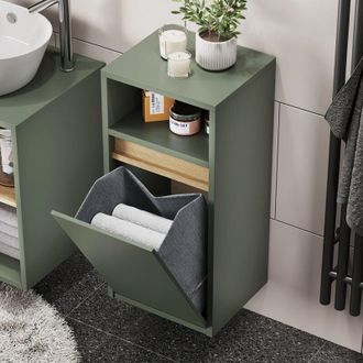 Vicco Mobiletto da bagno Viola, Verde/Artigianale, 38 x 80 cm con cesto portabiancheria, Vicco