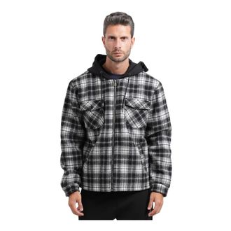 Guess Jassen, Heren, Zwart, XL, Gevlekte Jas met Capuchon