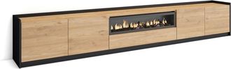 Skraut Home Mueble tv efecto madera roble negro 310x37x50cm chimenea efecto fuego