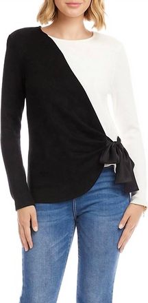 Karen Kane Colorblock Satin Bow Top In Black/ivory