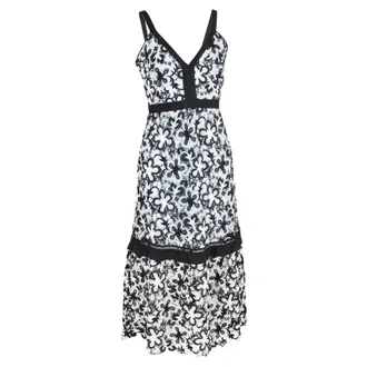 Self Portrait Self Portrait Monochrome Guipure Lace Overlay Sleeveless Midi Dress in Multicolor Polyester
