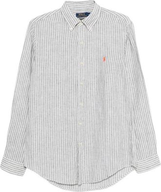 Polo Ralph Lauren Klassiek Passend Gestreept Linnen Overhemd - Heren - Casual Overhemden - Groen - 2XL - Linnen - Overhemden