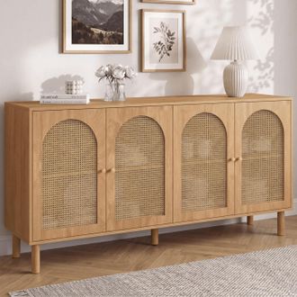 IDMarket Vlora Aparador 160 Cm 4 Puertas, Forma De Arco, Madera Y Mimbre