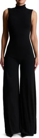 Naked Wardrobe Scrunch Neck Straight Leg Jumpsuit in Black at Nordstrom, Size Large