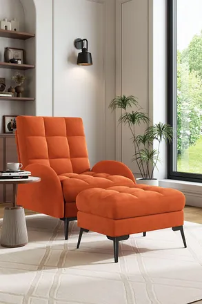 Living and Home 2 Pcs Sofa Set Modern Leisure Armchair with Footstool in Orange