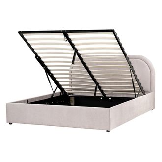Beliani Cama Moderna Con Almacenaje De Tela Gris Pardo 140 X 200 Cm Quillien