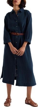 Seasalt Cornwall Whitsand Cove Long Sleeve Organic Cotton Gauze Shirtdress in Maritime at Nordstrom, Size 14