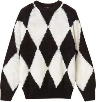 Twinset Intarsia Gebreide Trui met Cabochons - Dames - Ronde hals truien - Veelkleurig - XS - Wol - Truien & Vesten