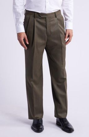 Berle Flat Front Worsted Wool Gabardine Pants in Heather Tobacco at Nordstrom, Size 36