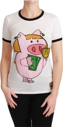 Dolce & Gabbana T-shirt met ronde hals en korte mouwen - Dames - T-shirts - Wit - XL - Katoen - Tops
