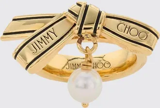 Jimmy Choo London Anello in metallo dorato con perle e cristalli decorativi