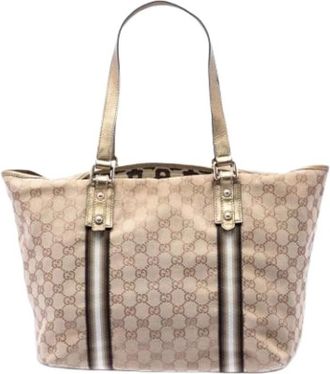 Gucci Pre-owned Canvas Tote - Dames - Vintage Shopper - Beige - ONE Size - Leer - Vintage