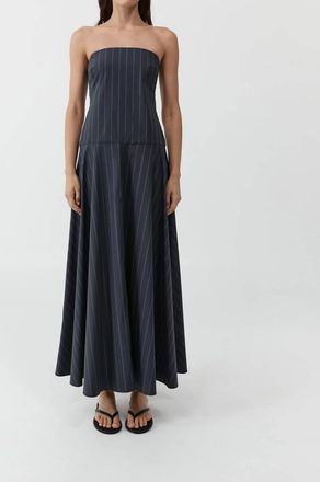 St.Agni Strapless Rouleau Maxi Dress In Ink Stripe