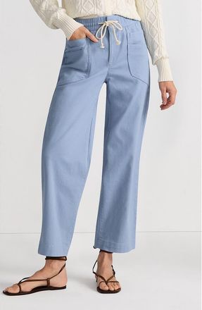 Lands End Herringbone Chino High Rise Relaxed Straight Drawstring Ankle Pants in Pale Slate Blue at Nordstrom, Size 12Short