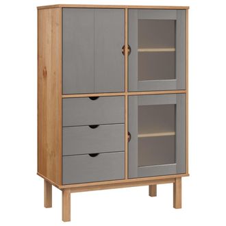 vidaXL Aparador Otta Madera Maciza Pino Marr&oacute;n Y Gris 85x43x125 Cm Vidaxl