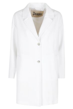 Herno White Long Lapel Pocketed Polyester Coat