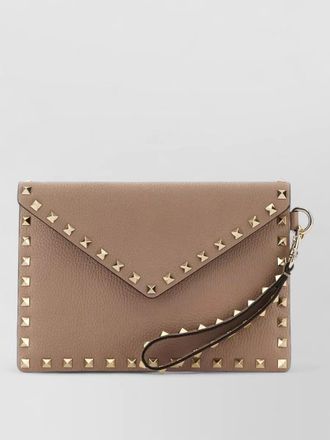 Valentino Garavani rockstud leather clutch envelope wrist strap