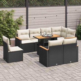 vidaXL Set Sof&aacute;s Jard&iacute;n Y Cojines 9 Pzas Rat&aacute;n Sint&eacute;tico Acacia Negro Vidaxl