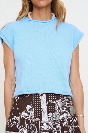 Entro Cap Sleeve Knit Top In Blue