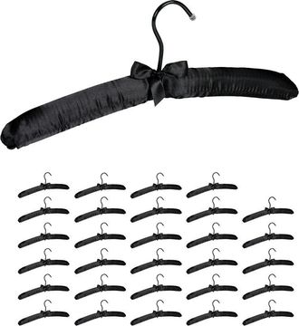 Relaxdays Pack De 30 Perchas Forradas De Raso Con Lazo Decorativo, Madera-tela-metal, 38 Cm De Ancho, Negro