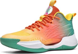 Generic Mens Basketball Shoes Breathable Mesh Anti Slip Wear-Resistant Youth Sports Running Training Boots Walking Shoes(Orange,8.5 UK)