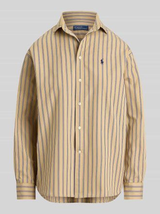 Polo Ralph Lauren Relaxed Fit Hemdbluse aus reiner Baumwolle mit Logo-Stitching in Beige, Gr&ouml;&szlig;e XL