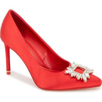 Kenneth Cole Quinnly Jewel Pointed Toe Pump in Fuego Satin at Nordstrom Rack, Size 8.5