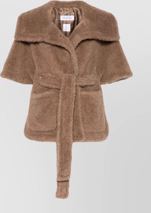 Max Mara waist belted faux fur short sleeve jacket