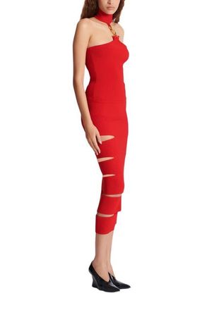 Balmain Long knit skirt with cut-outs in Red at Nordstrom, Size 38 Eu