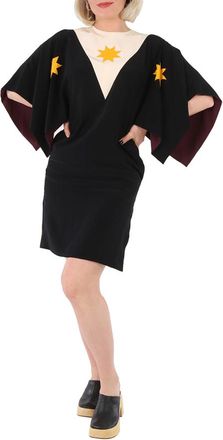 Burberry Ladies Black Geometric Print Silk Crepe De Chine Cape Sleeve Dress, Brand Size 6 (US Size 4)