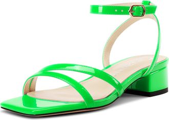Castamere Womens Low Chunky Block Heel Square Toe Ankle Strap Sandals Dress Wedding Party Shoes 3.5 CM Heels Bright Green 3.5 UK