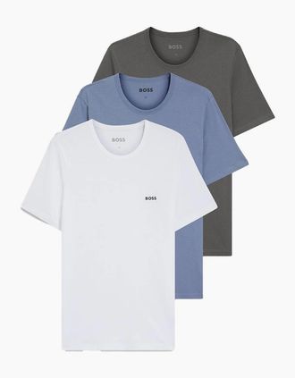 HUGO BOSS Mens BOSS T-shirt Pure Cotton RN 3-Pack Classic, White/Grey/Blue - Size: 36