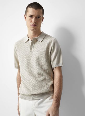 Le 31 Mens Basket-weave-knit textured Polo Shirt