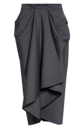 Givenchy Draped Wool & Mohair Blend Midi Skirt in Grey Mix at Nordstrom, Size 10 Us