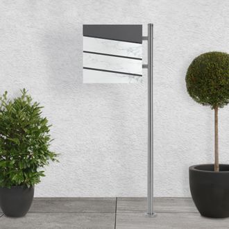 ML Design Ml-design - Ecd Germany Buz&oacute;n De Pie Con Compartimento Para Peri&oacute;dicos Con Soporte Plateado 120 Cm, Moderno, Dise&ntilde;o De M&aacute;rmol Blanco, Acero Inoxidable