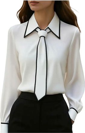 Generic Womens Blouse Tops Long Sleeve Lapel Tie T-Shirt Ladies Elegant Soft Comfy Sweatshirts Casual Dressy Tunic Tee Wedding Work Office Cocktail Prom Going