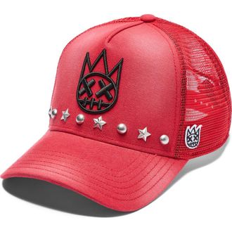 Cult of Individuality Shimuchan Logo Studded Trucker Hat in Rococco Red at Nordstrom