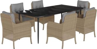 vidaXL 7 Piece Garden Dining Set with Cushions Beige Poly Rattan vidaXL