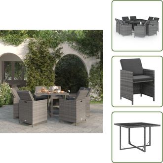vidaXL The Living Store Set Pranzo da Giardino 9 pz con Cuscini in Polyrattan Grigio - Tavolo da pranzo da esterno