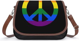 Generic Peace Sign LGBT Rainbow Flag Womens Crossbody Bag Fashion Shoulder Handbags Message Tote Bag with Adjustable Strap