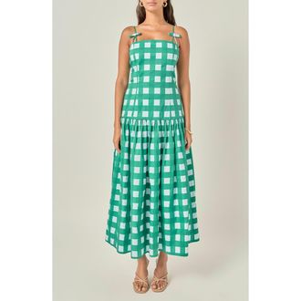 English Factory Gingham Midi Dress in Green/blue at Nordstrom, Size X-Small
