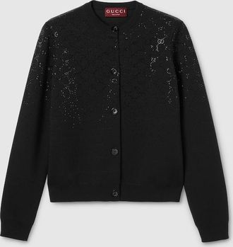 Gucci Fine Wool Cardigan With GG Crystals, Black, Ready-to-wear