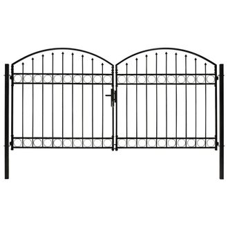 Berkfield Home Fence Gate Double Door with Arched Top Steel 300x125 cm Black