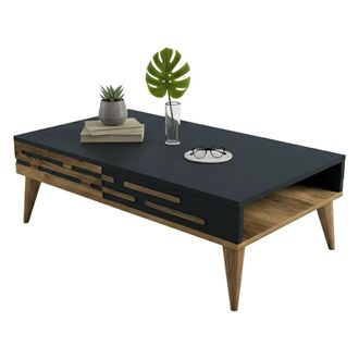 Dmora Mesa De Caf&eacute; Saiph, Mesa De Centro Baja, Revistero Para Sof&aacute;, Estante De La Sala De Estar, 105x35h60 Cm, Nogal Y Antracita, Con Embalaje Reforzado - D