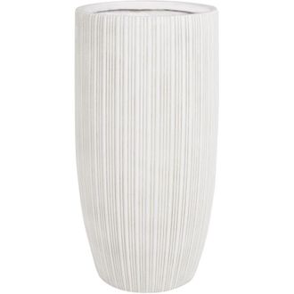 Beliani Maceta Exterior Interior A Rayas Redonda Mgo 35x35x70 Cm Beige Claro Zelkova