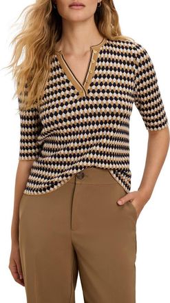 Nic+Zoe Angled Stretch Cotton Jacquard Sweater in Neutral Multi at Nordstrom, Size Xx-Large