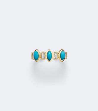 Shay Jewelry Orecchino ear cuff Riviera in oro 18kt con turchesi e diamanti