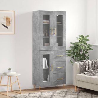 vidaXL Vidaxl - Aparador Alto Madera Contrachapada Gris Hormig&oacute;n 69,5x34x180 Cm