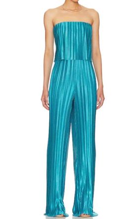 Amanda Uprichard Collina Pleated Strapless Jumpsuit In Maui