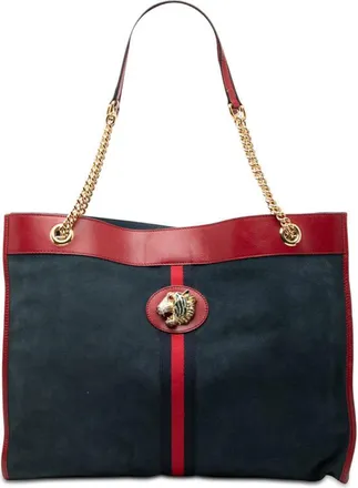 Gucci Pre-owned Gucci Large Web Suede Rajah Tote 587219 498076